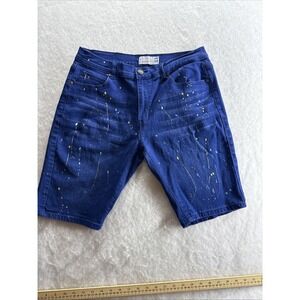 Jeanstation Bermuda Denim Shorts Men's Size 34 Dark Blue Faded High Rise Cotton